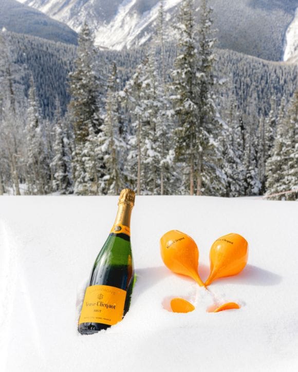Veuve Clicquot Puffy Bottle Holder in the snow