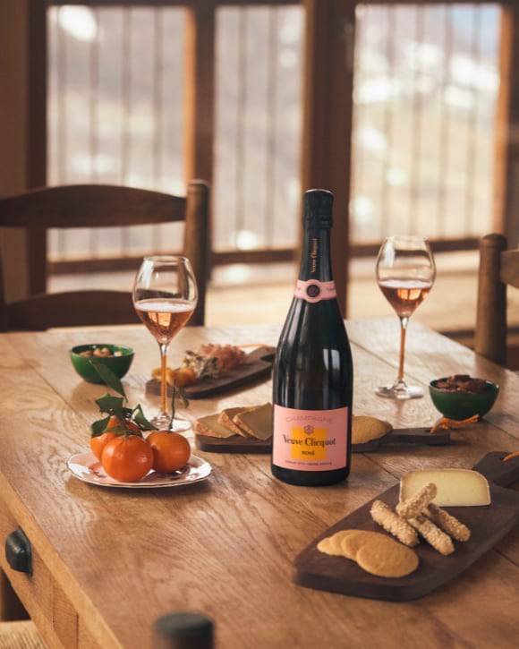 Veuve Clicquot Sun Club Aspen Bottle of RICH with a glass