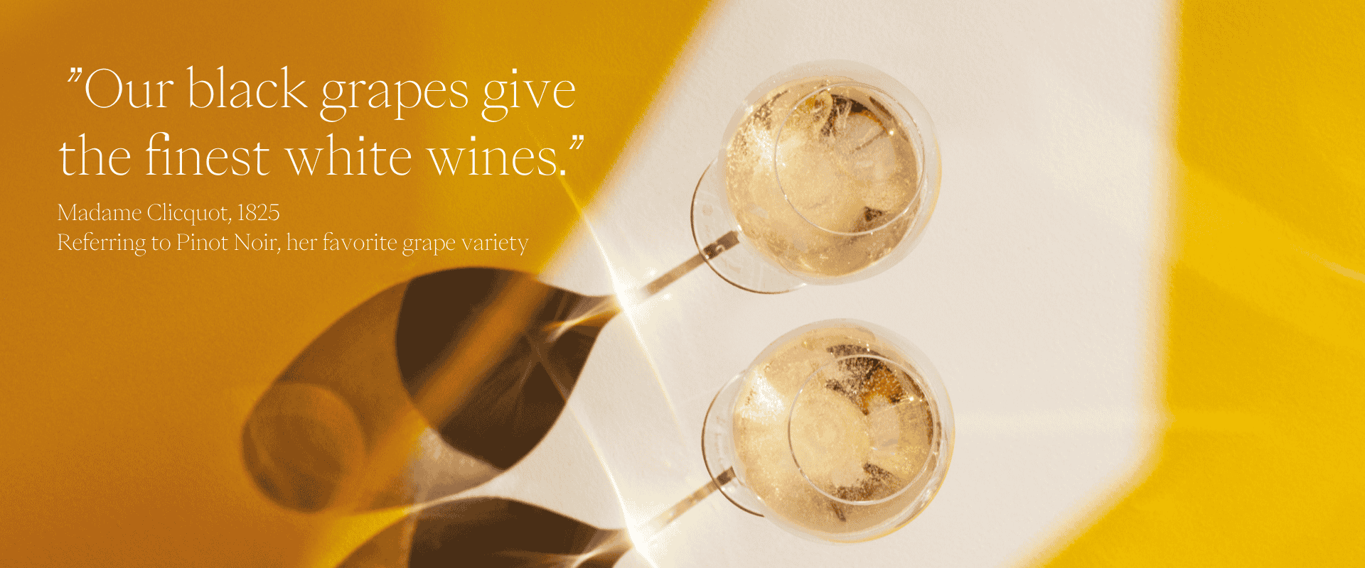 Madame Clicquot' Quote and two glasses of La Grande Dame 2018