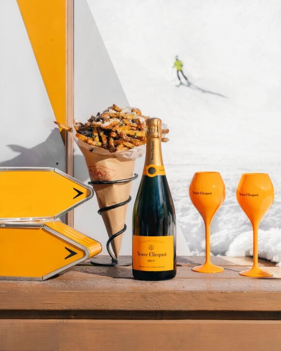 Veuve Clicquot Brut Yellow Label with french fries and two glasses