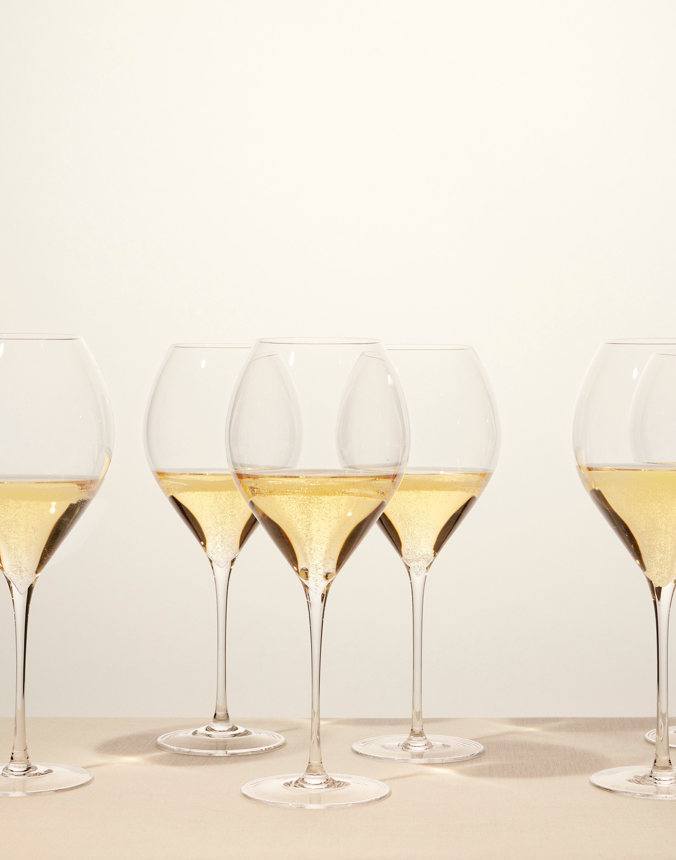 Assortment of champagne glasses on display