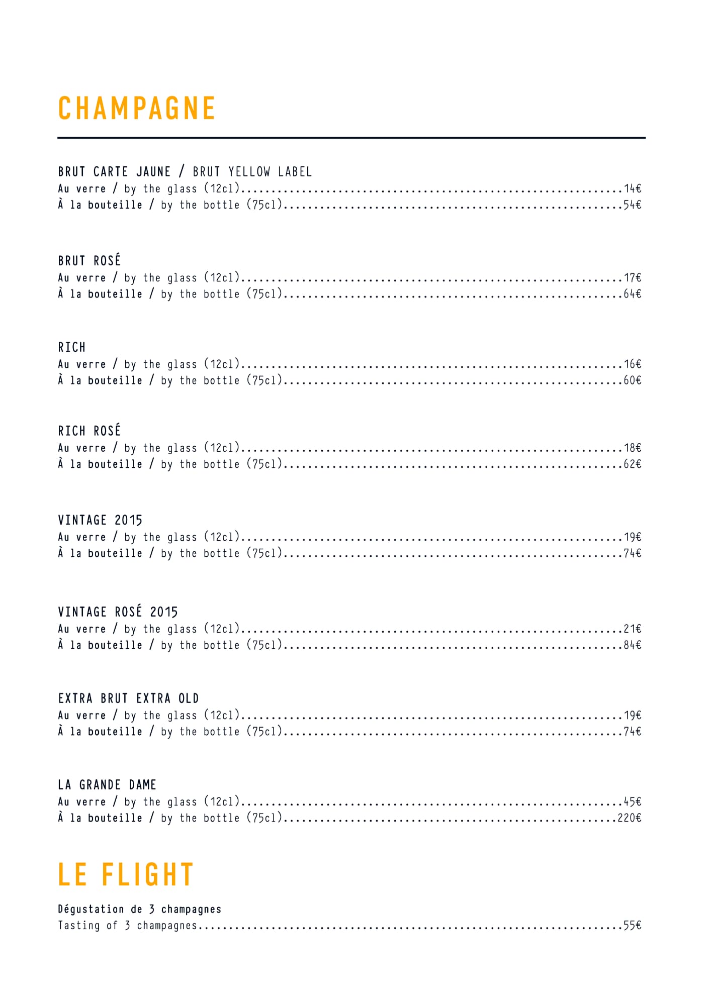 Menu Caf&eacute; Clicquot 