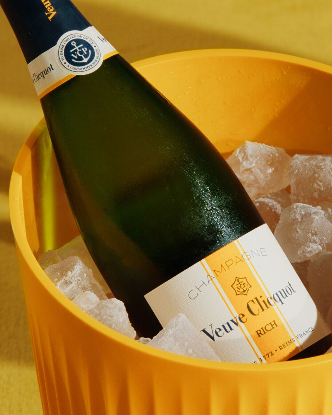 Bottle of RICH Veuve Clicquot on ice