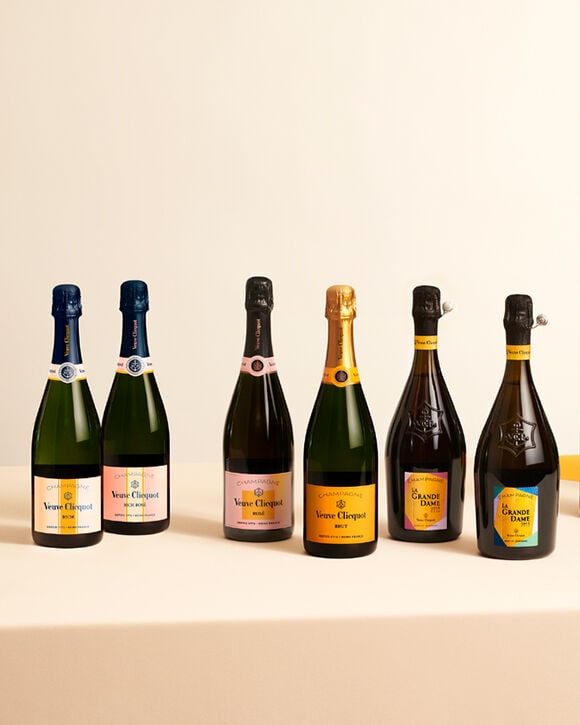 Assortment of Veuve Clicquot Brut, Ros&eacute;, Rich and La Grande Dame champagnes 