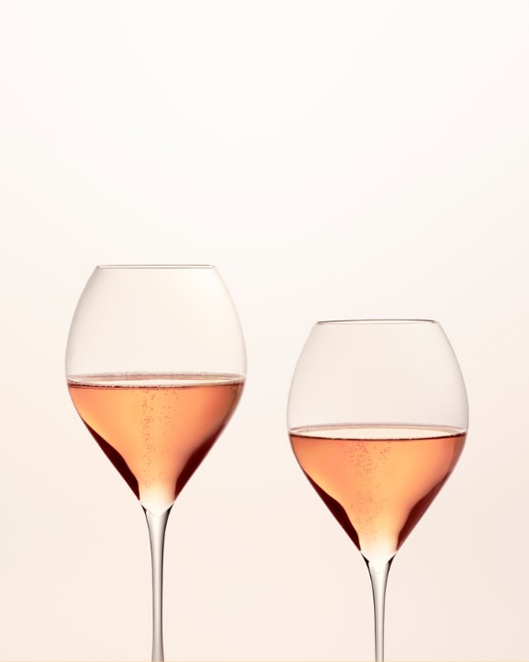 Two glasses of Clicquot rose champagne