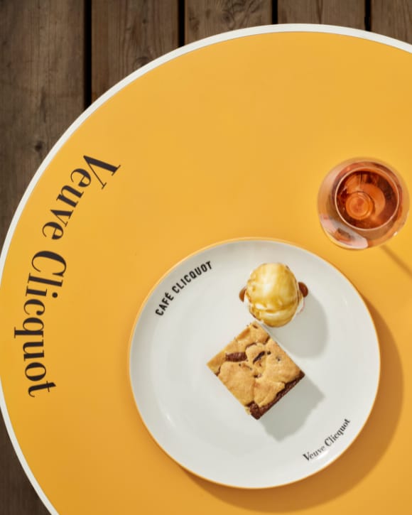 Cake and ice cream with a glass of champagne rosé Cake and ice cream with a glass of champagne rosé