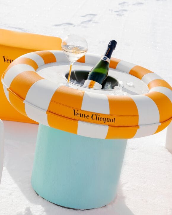 Veuve Clicquot RICH and a glass in the snow