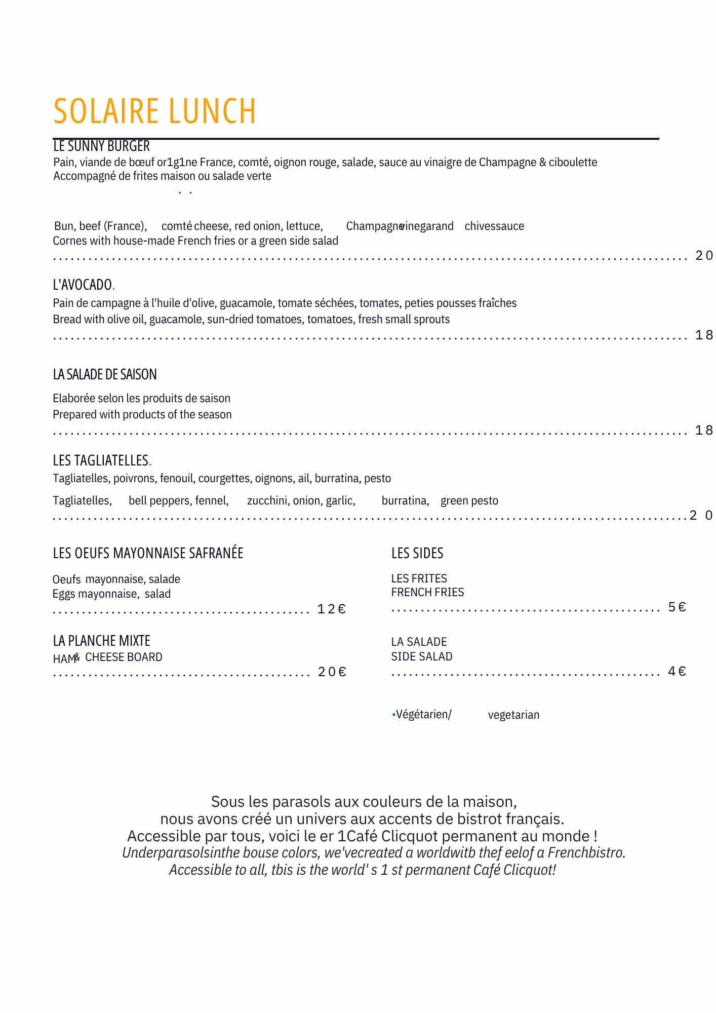 Menue Caf&eacute; Clicquot 