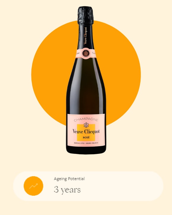 Bottle of Clicquot Ros&eacute; champagne ageing potential