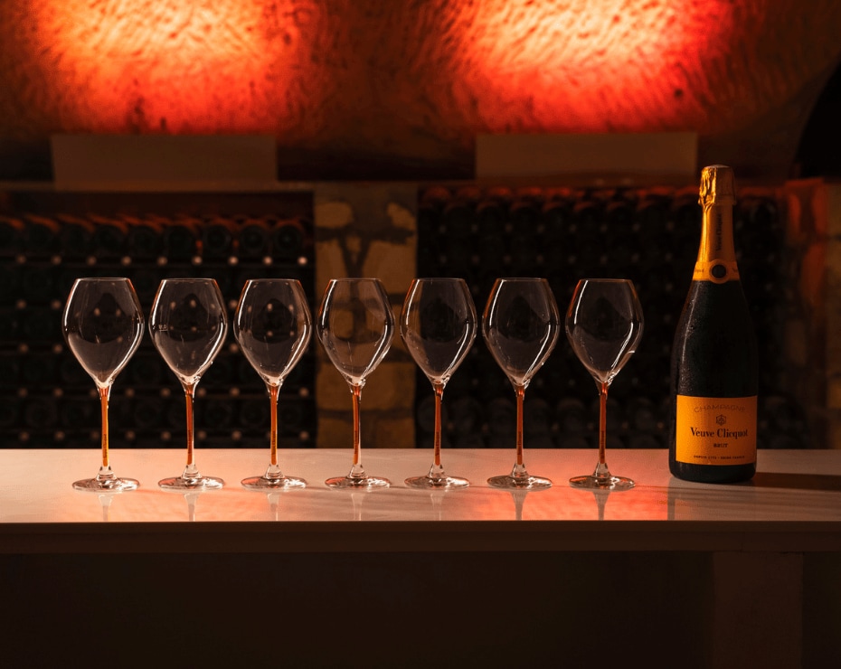 Yellow Label and glasses in the Crayères Yellow Label and glasses in the Crayères