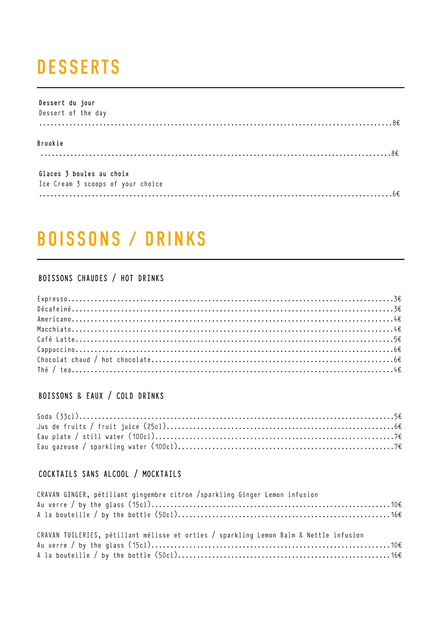 Menu Caf&eacute; Clicquot 