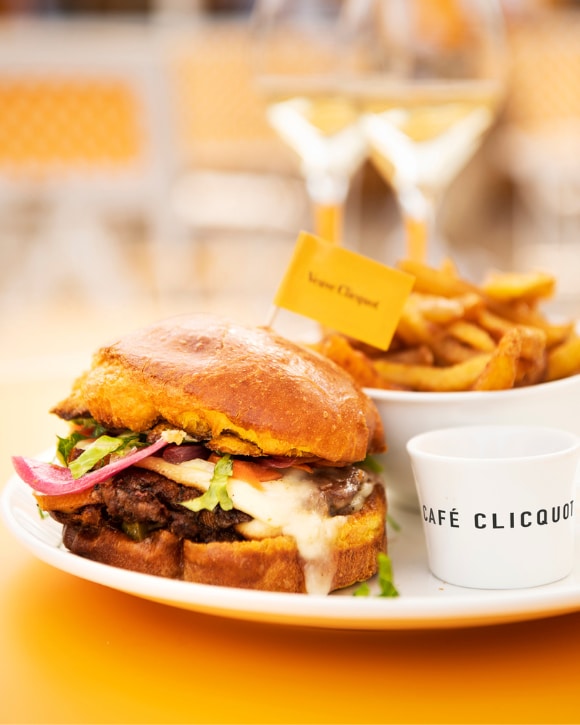 Cafe Clicquot Burger and fries Cafe Clicquot Burger and fries