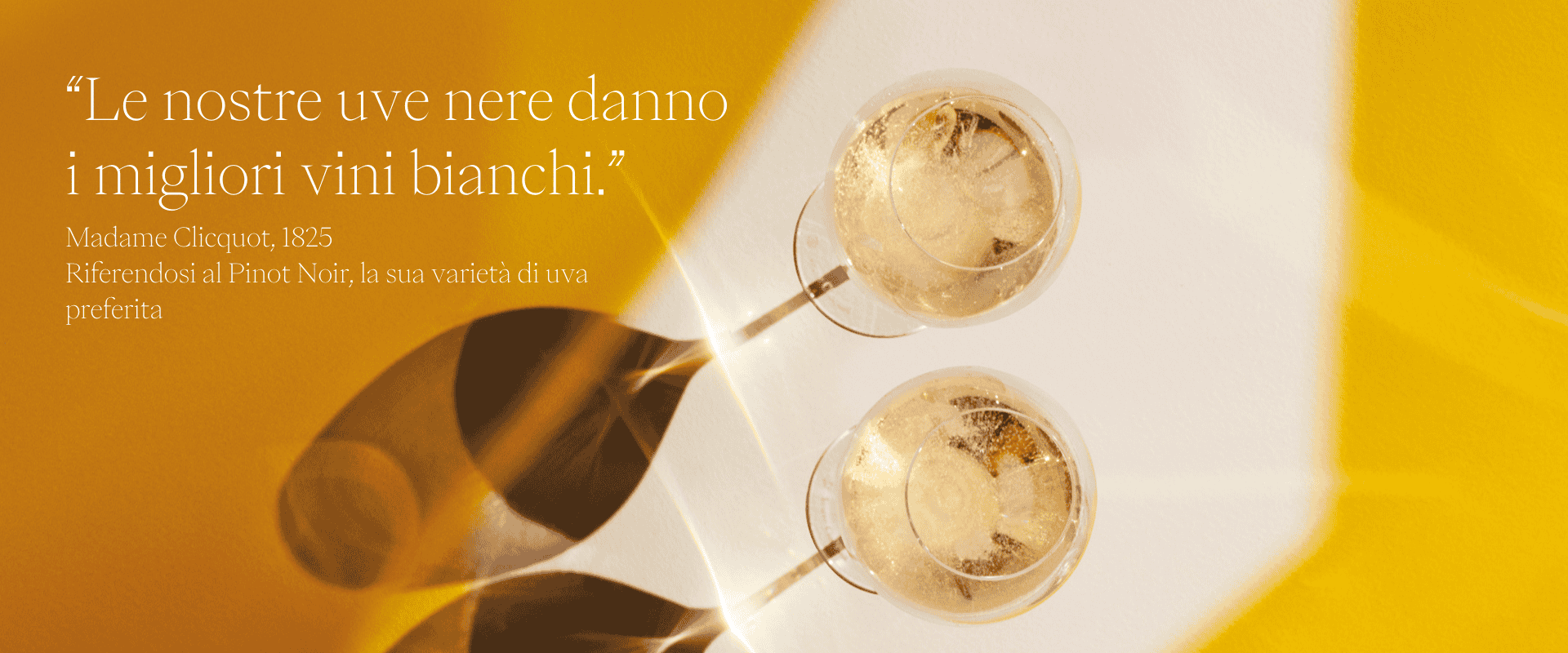 Madame Clicquot' Quote and two glasses of La Grande Dame 2018