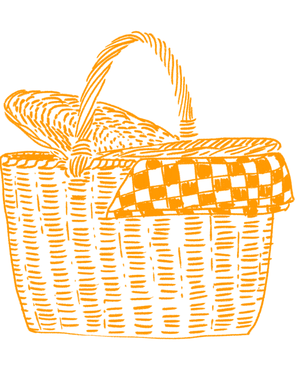 Veuve Clicquot illustration of a picnic setting with Brut Yellow Label, glasses, and food pairings