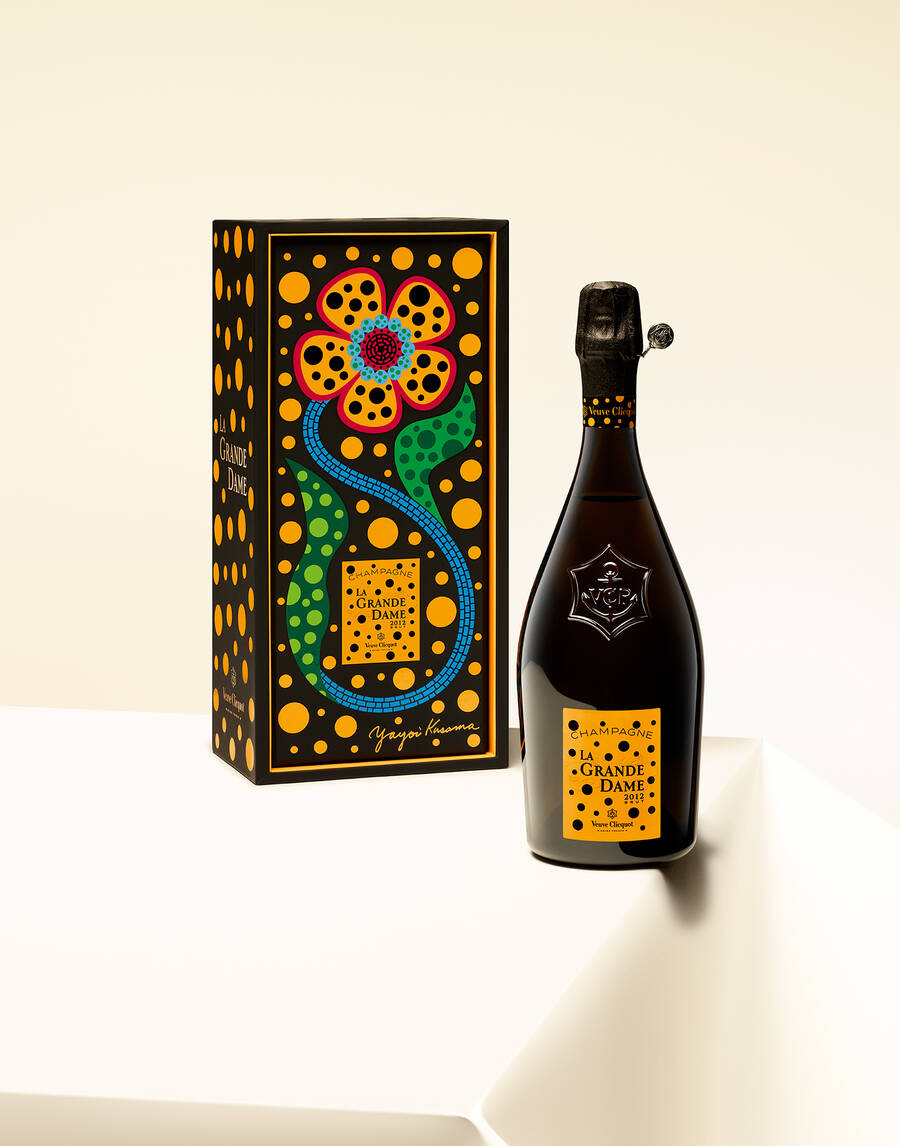 A new design for Veuve Clicquot's Grande Madame Champagne by Yayoi Kusama
