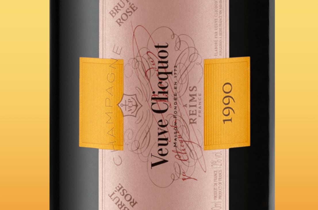 Etiqueta de champagne Veuve Clicquot Cave Privée Rosé 1990